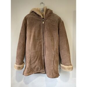 St.Johns Bay Washable Suede‎ Jacket Camel Color Faux Fur Accents Size M